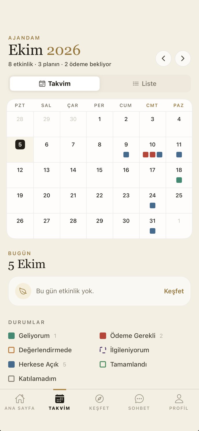 Mabeyn uygulaması takvim ekranı